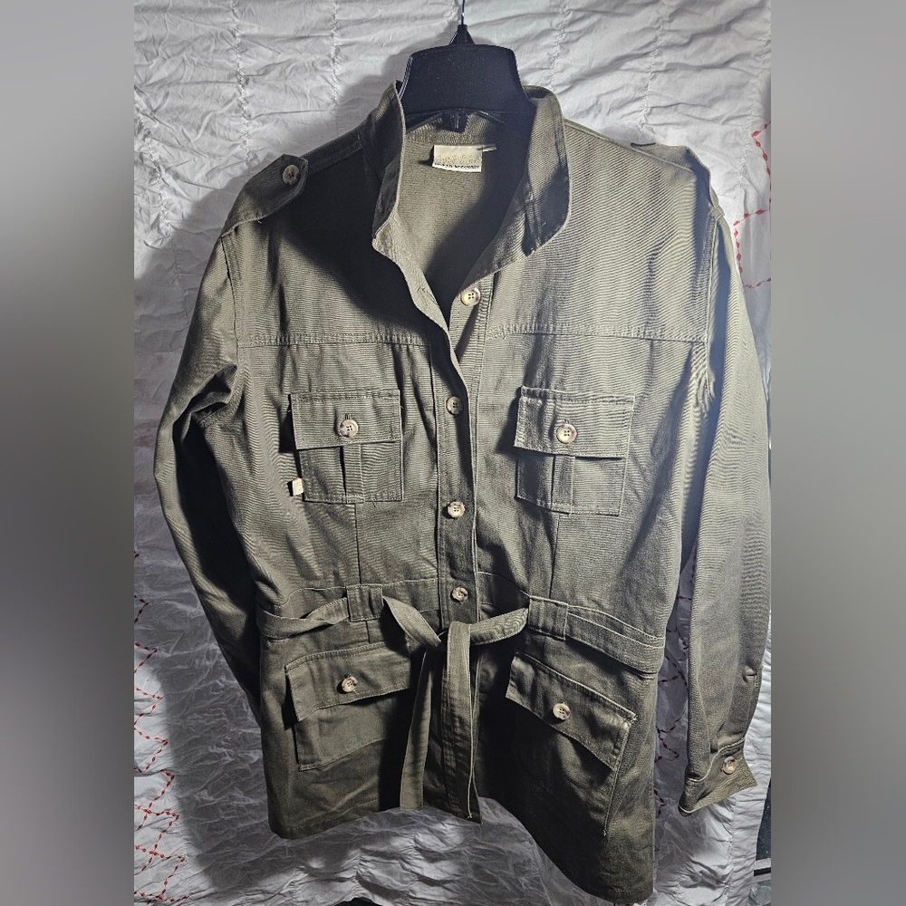 Olive Green Utility Jacket with Belted Waist XL- She Safri